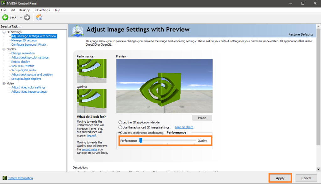 manage 3d settings nvidia best performance