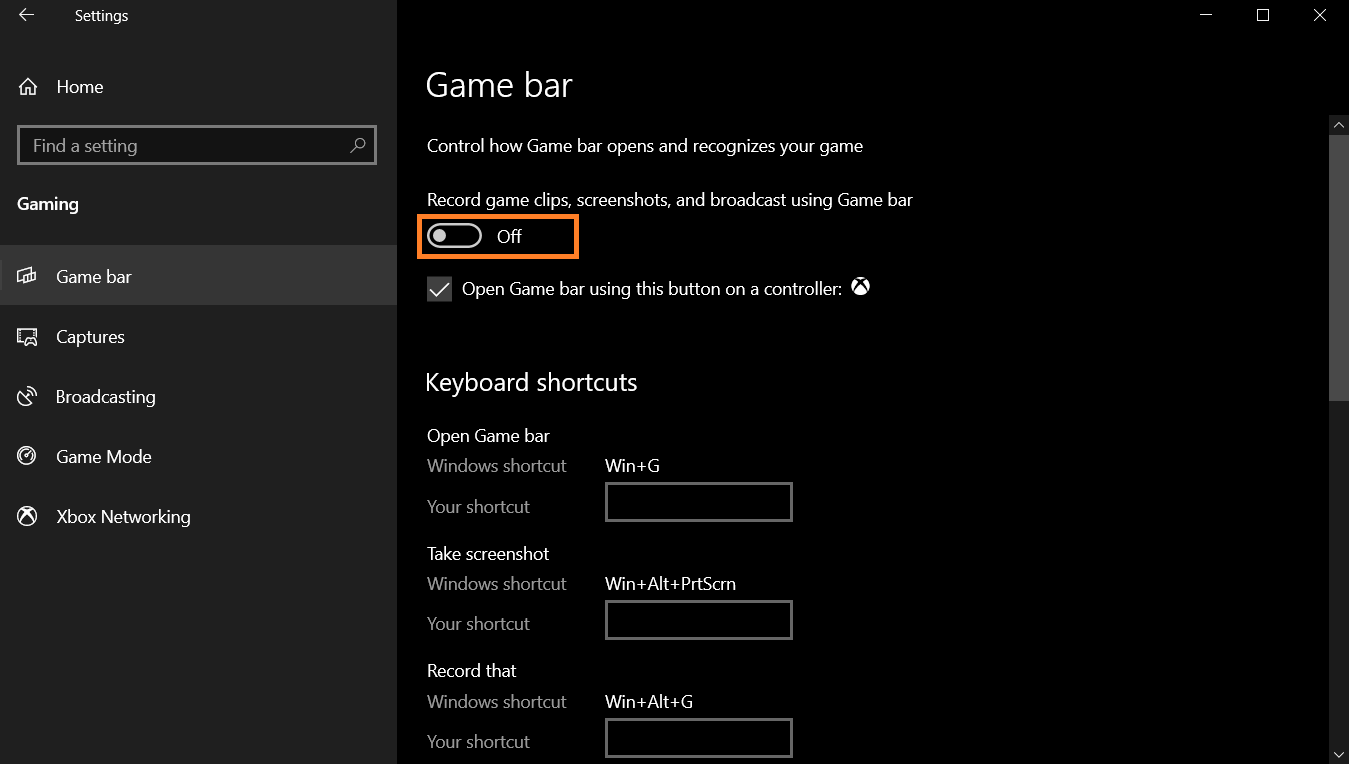 windows game bar disable